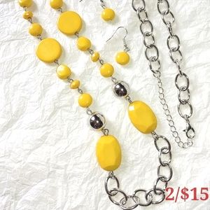 🦋 YELLOW & SILVER 34" NECKLACE with EARRINGS